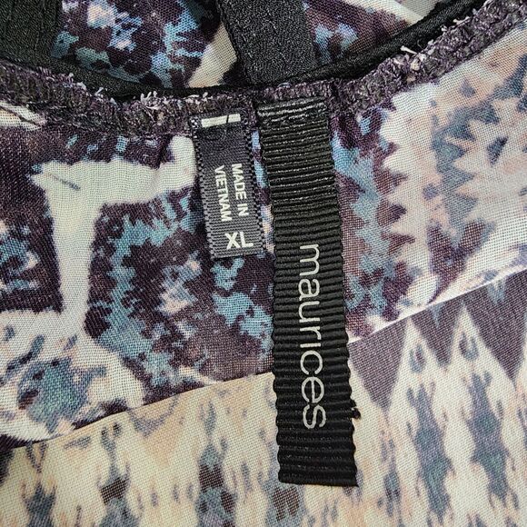 Maurice's Womens Tunic Top Size XL Criss Cross Back Sheer Geometric Hi low Hem - Picture 8 of 10